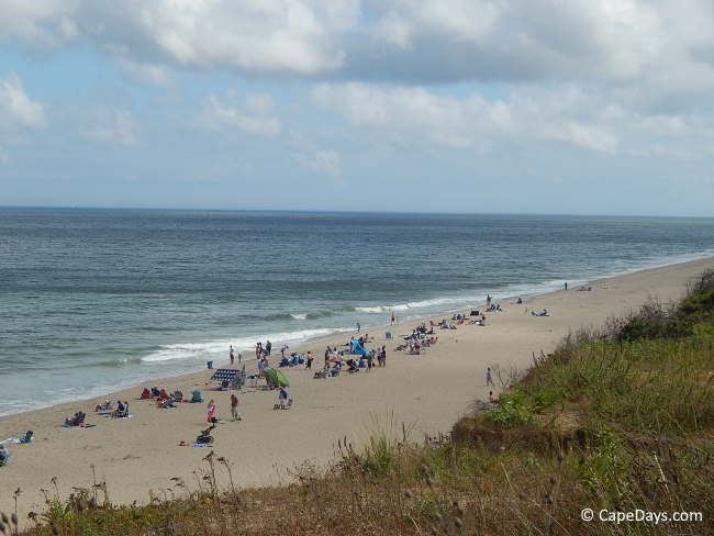 Aerial view of people on the beach on a warm summer day. Aerial view of people on the beach on a warm summer day.