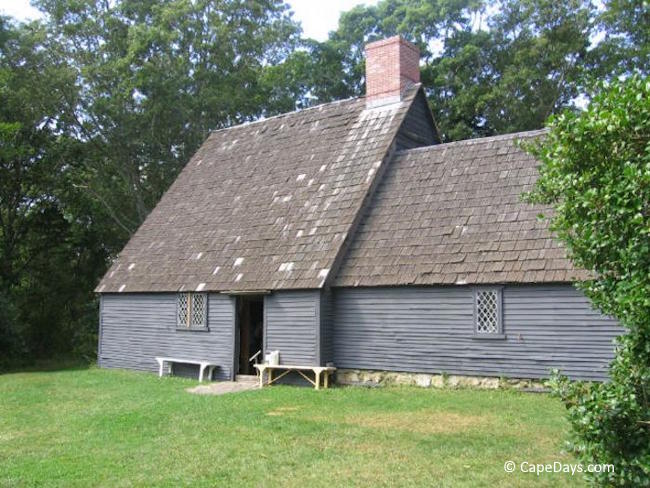 Exterior of the Aptucxet Trading Post building near the Cape Cod Canal