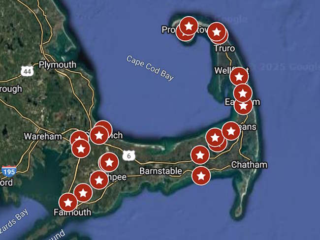 Map of all camping areas on Cape Cod.