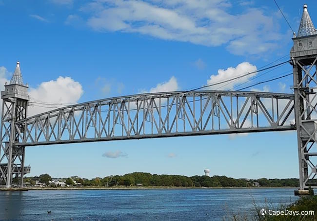 Cape Cod Canal Railroad Bridge lift section lowering for a train to cross