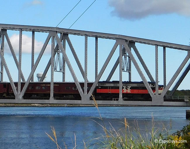 Cape Cod Central Railroad excursion train crossing the Cape Cod Canal Railroad Bridge