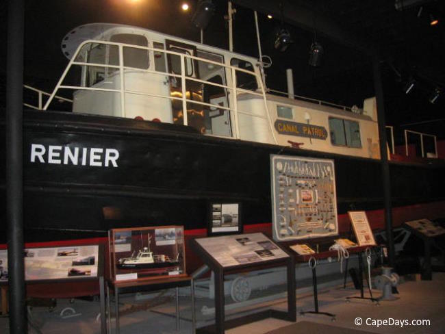 Canal patrol boat "Renier", an exhibit inside the Canal Visitors Center