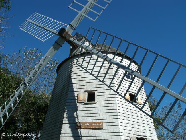 Close-up of Judah Baker Windmill with the second-floor windows open