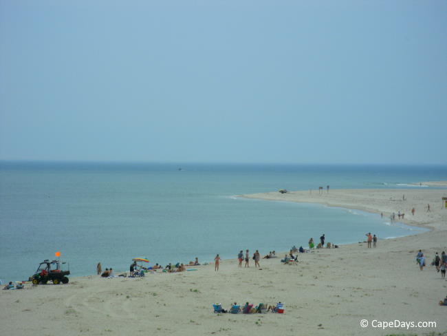 View of a large expanse of beach and ocean