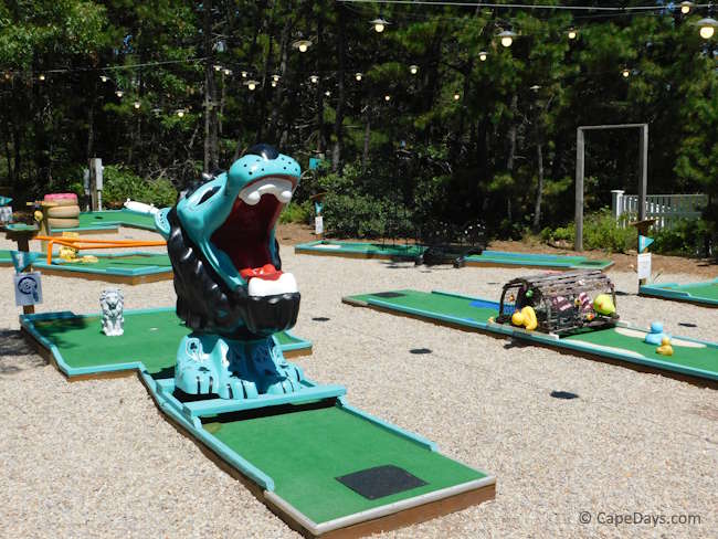 Colorful animal-themed holes at Lucky Clubs Mini Golf in Mashpee.