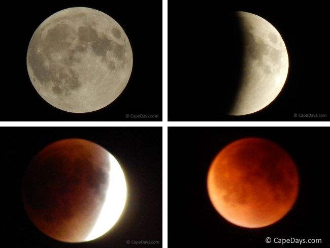 Image collage of total lunar eclipse at various stages