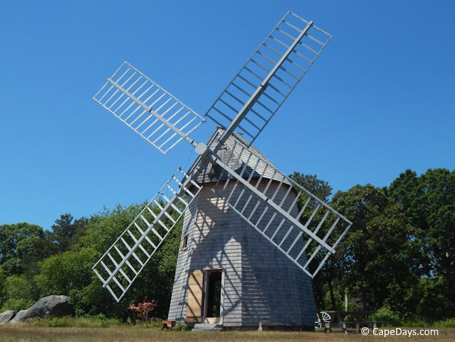 Old Higgins Farm Windmill with the door open to welcome visitors.