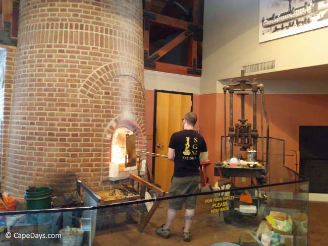 Glassblowing demonstration inside the Sandwich Glass Museum in Sandwich, Cape Cod