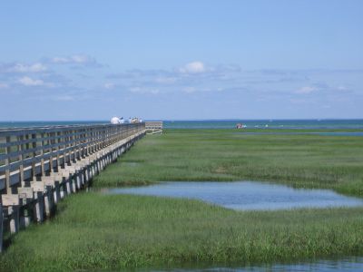 Boardwalk in Yarmouthport on Cape Cod Bay