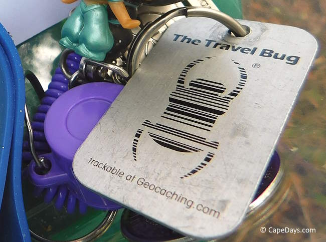 Key ring with silver tag labeled "Travel Bug"