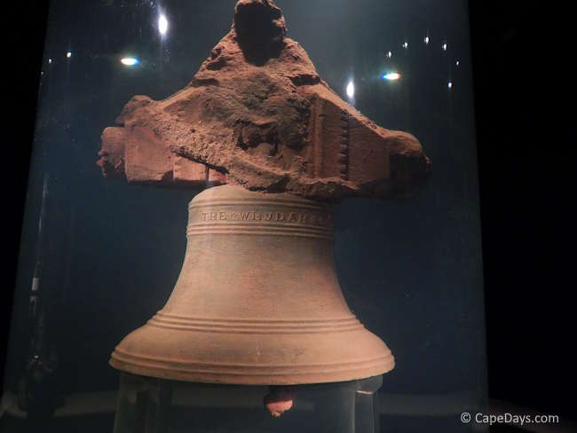 Ship’s bell recovered from the Whydah Gally pirate shipwreck, on display at the Whydah Pirate Museum.